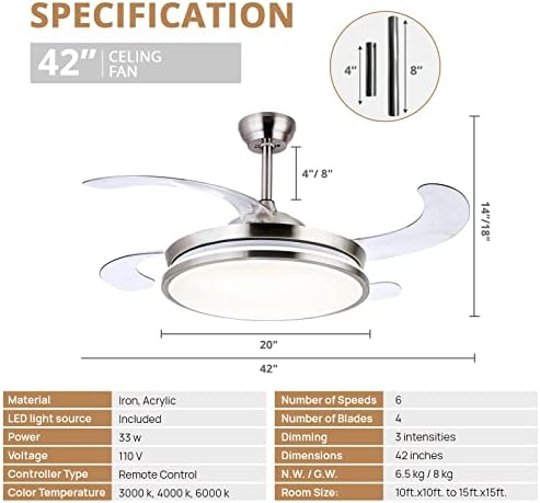 sterren retractable ceiling fans with lights,42 inch modern, package contents
