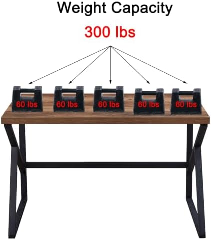 HSH Rustic Home Office Computer Desk, Industrial Metal Wooden Desk 47 Inch | Farmhouse Modern Simple Student Computer PC Laptop Executive Table for Work Study Writing Gaming in Bedroom Living Room