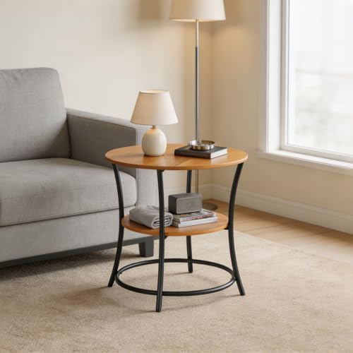 WLIVE 2 Tier Round End Table Steel Frame Small Space Living Room Nightstand