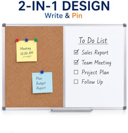 Magnetic White Board and Cork Board Combo for Wall, 36 x 24 Inch