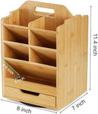 soujoy bamboo pen holder organizer, 360°rotating art supply, close-up detail