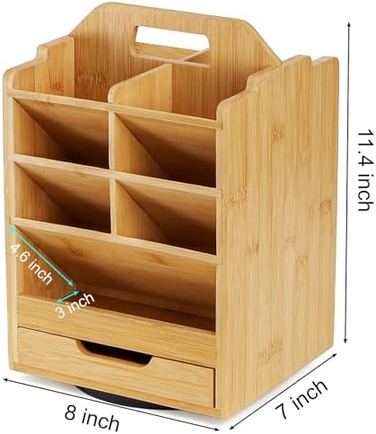 soujoy bamboo pen holder organizer, 360°rotating art supply, close-up detail