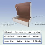 14x10x3 inch shipping boxes set of 20, white showing dimensions