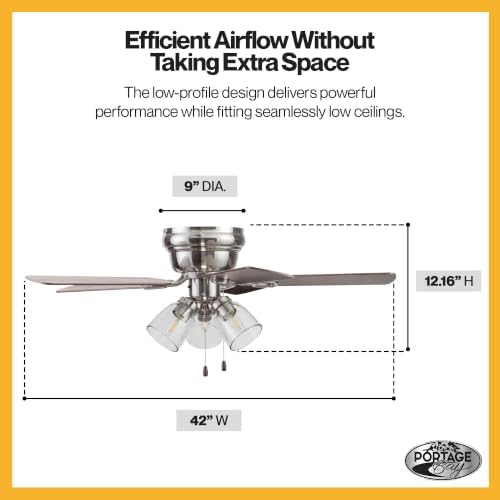 portage bay renton 42" ceiling fan with led, front angle view
