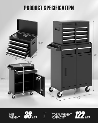 dreamade 5-drawer tool chest combo, rolling tool cabinet, close-up detail