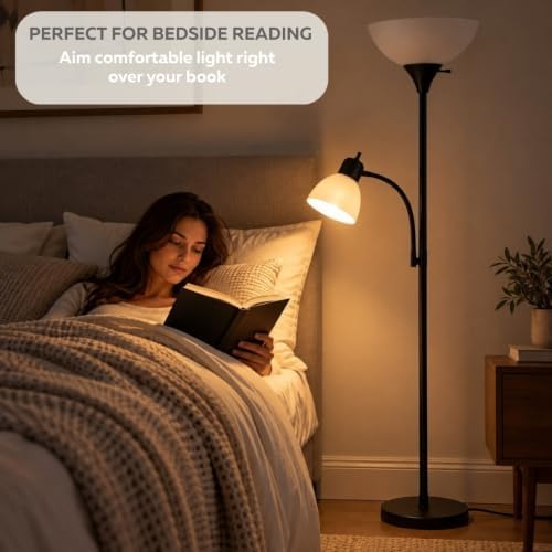 LIGHTACCENTS Floor Lamp with Side Reading Light - 72" Black Mother Daugh...