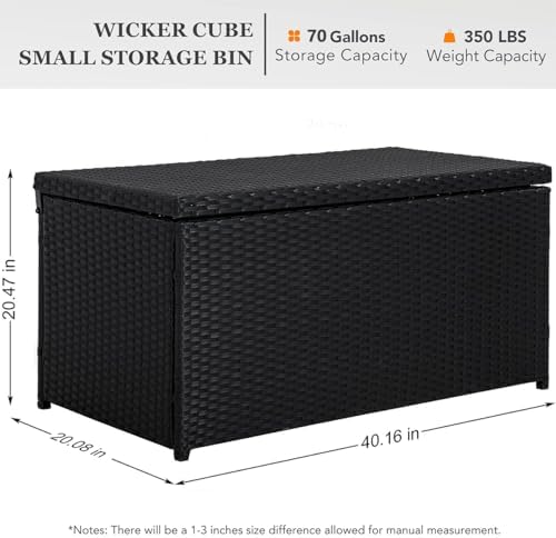 sundale 70 gallon oudoor deck box, large rattan shown in use