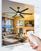 72-inch large ceiling fan with light, aluminum blades,matte, front angle view