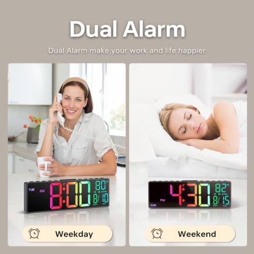 jall 10.5'' large digital alarm clock with big, front angle view