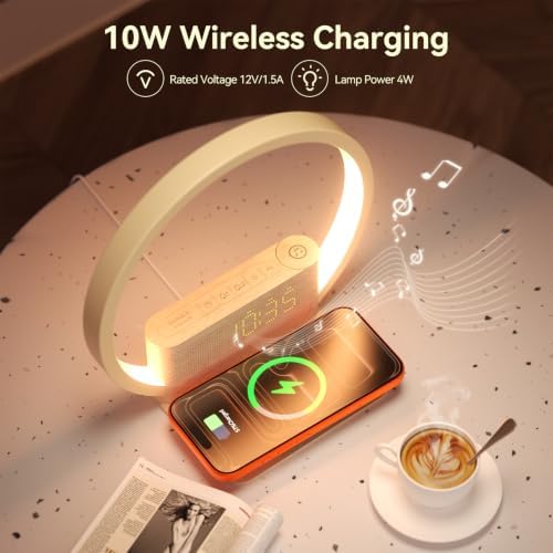 vivilumens sunrise alarm clock wireless charger, white noise showing dimensions