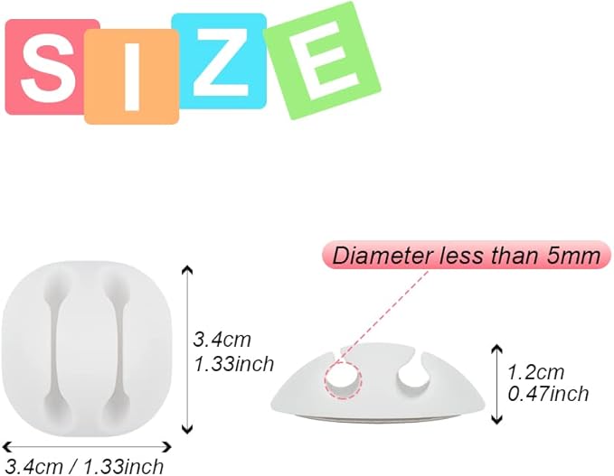 Shintop Cable Clips, 6 Pack White Double Cord Holder Adhesive Cord Management - Image 2