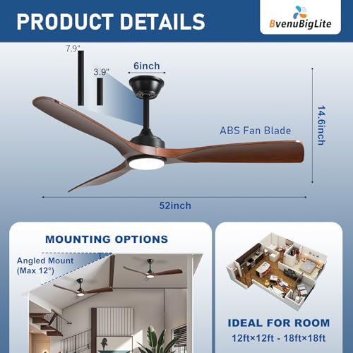 outdoor ceiling fan with light: 52 inch 3, close-up detail