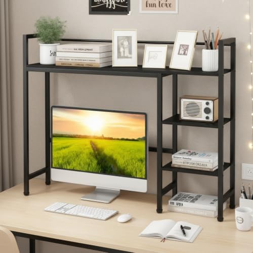 Tangkula 4-Tier Desktop Bookshelf, 38.5" Dorm Desk Hutch, Black