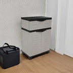 sunnydaze 34.5" garage storage cabinet with adjustable shelf shown in use