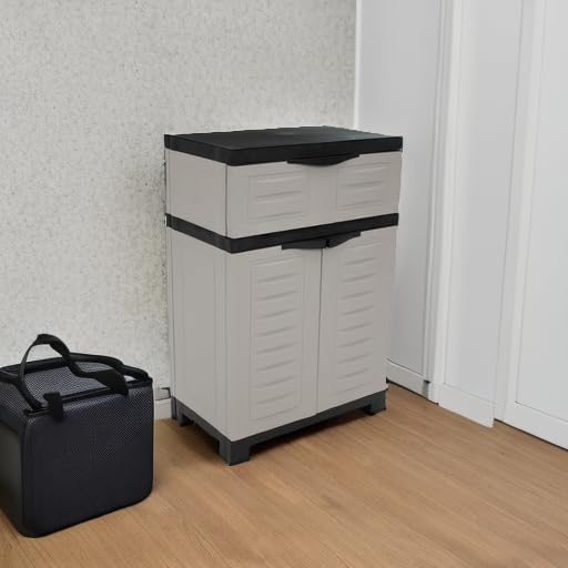 sunnydaze 34.5" garage storage cabinet with adjustable shelf shown in use