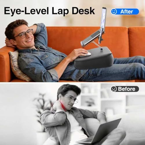 Adjustable Laptop Lap Desk, Laptop Stand with Cushion Pillow for Bed