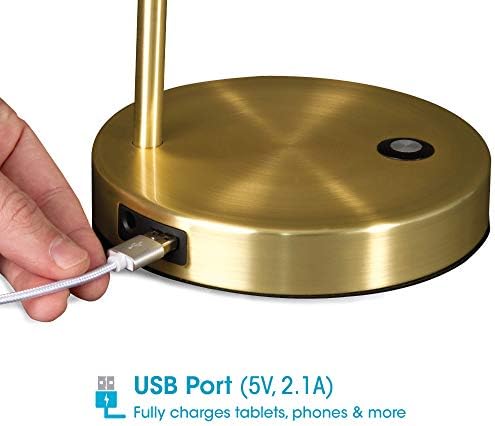 OttLite Direct LED Desk Lamp with USB Port, Brushed Gold