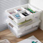 macopro 17qt clear plastic box craft storage bin, side view