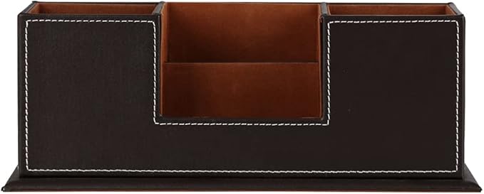 KINGFOM™ Double Holder Wood Leather Multi-Function Desk Stationery Organizer - Image 4