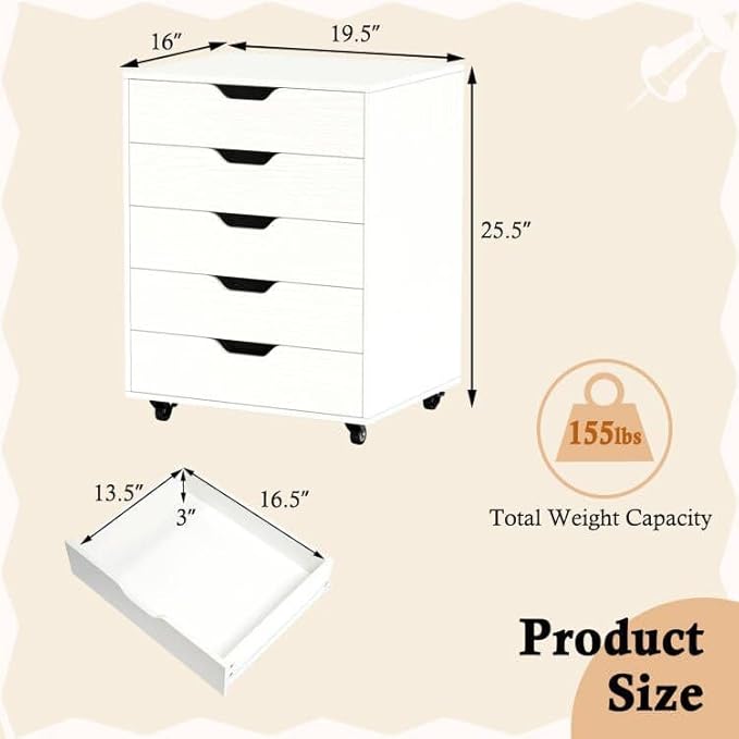 Giantex 5-Drawer Mobile Storage Cabinet - Image 3