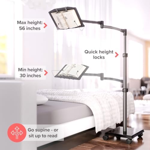 LEVO G2 Adjustable Book Floor Stand for Reading in Bed & Recliner on Wheels