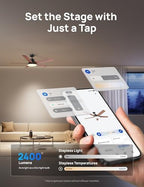 dreo smart ceiling fan with lights, 52 inch, side view