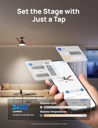 dreo smart ceiling fan with lights, 52 inch, side view