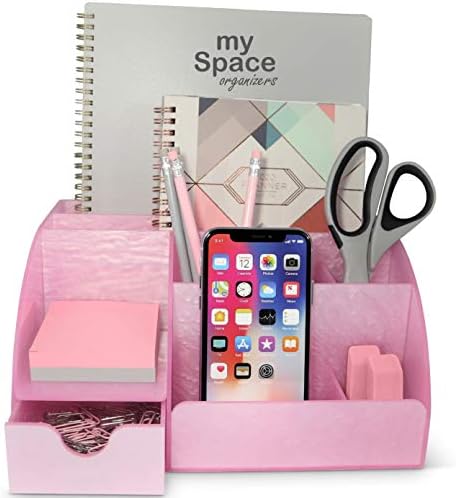 My Space Organizers Pink Desk Organizer Office, Acrylic, with Drawer, 9 Compa...
