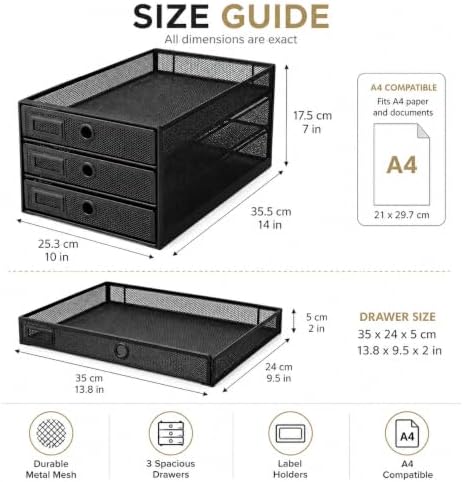 EXERZ Paper Sorter 3 Tier Drawers A4 / Multifunctional Desk Organiser/Letter ...