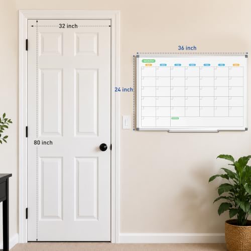 WALGLASS Dry Erase Calendar Whiteboard for Wall, 36" x 24" Silver F...