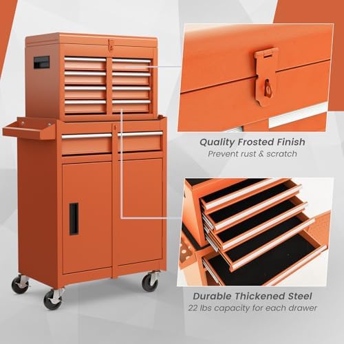 dreamade 5-drawer tool chest combo, rolling tool cabinet, front angle view