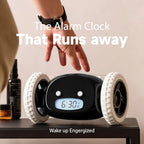 clocky runaway digital loud rolling alarm clock for, side view