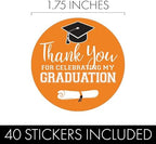 Orange Graduation Thank You Favor Labels | 40 Count, 1.75" Round, Graduation Thank You Stickers, 2026