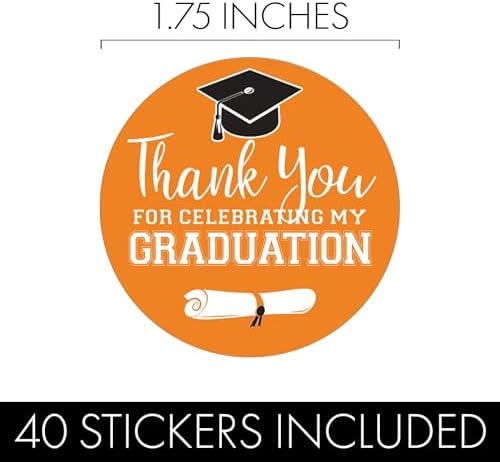 Orange Graduation Thank You Favor Labels | 40 Count, 1.75" Round, Graduation Thank You Stickers, 2026