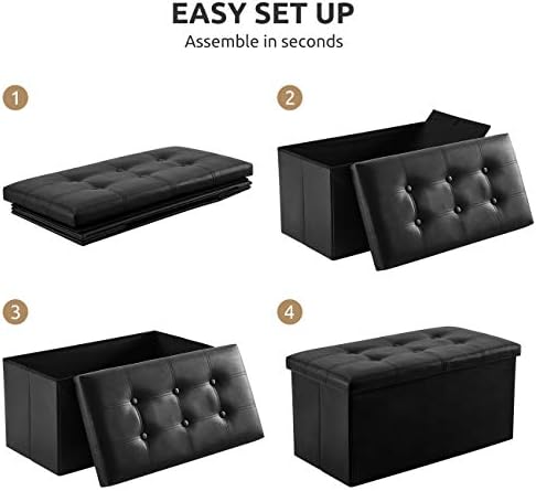 YOUDENOVA 30" Ottoman with Storage, Folding Faux Leather Bench, Black