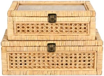 extra large rattan decorative box with lid, glass, main product view