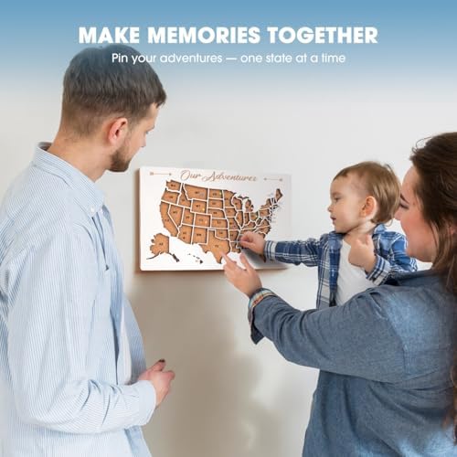 Luoyadee USA Cork Board Travel Map with 100 Push Pins & Display Stand