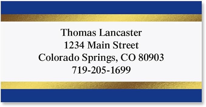 Blue and Gold Foil Border Return Address Labels by ColorfulImages
