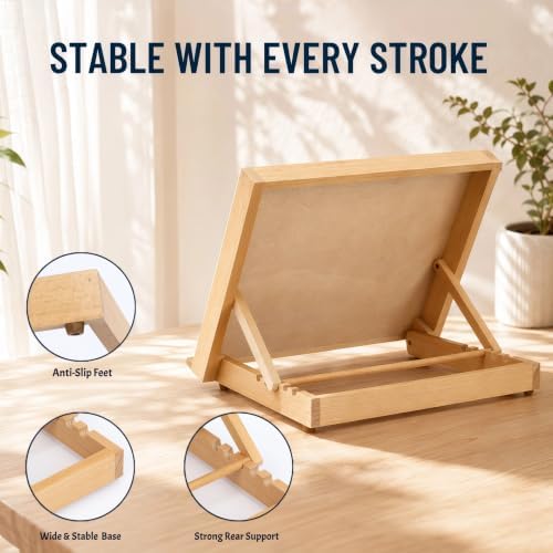 12.5"x16.5" foldable beechwood tabletop painting easel, side view