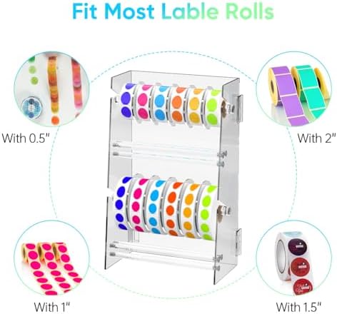 Label Dispenser 12 Disks Acrylic Sticker Dispenser Label Roll Holder(Clear)