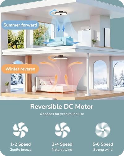 edishine 20'' ceiling fans with lights and remote, side view
