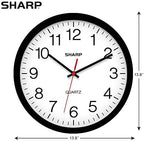 sharp 14-inch battery wall clock, silent non-ticking, easy-read, close-up detail