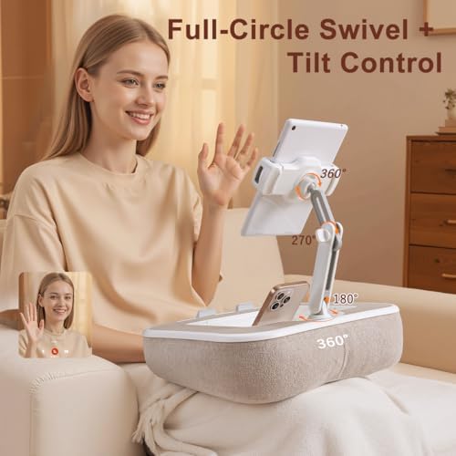 Tablet Pillow Stand with Snack Bowl and Writing Board, 360° Rotating Phone Ho...