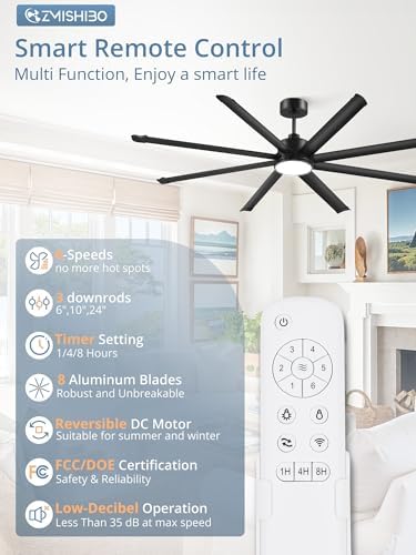 zmishibo 84 inch ceiling fans with lights,8 aluminum showing dimensions