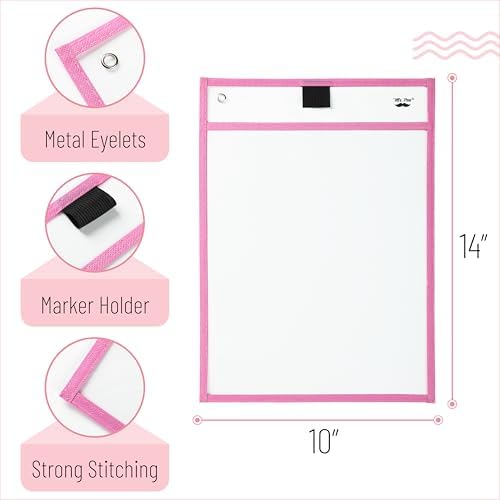 Mr. Pen- Reusable Dry Erase Pocket Sleeves, 10" x 14", 6 Pack, Colorful | Clear Plastic Paper Sleeves, Ticket Holders, Clear Plastic Sheet Protectors, Teacher, School, Classroom Supplies