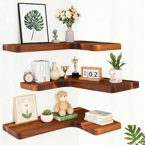 floating corner shelves, wall shelf set of 3 on a desk or shelf