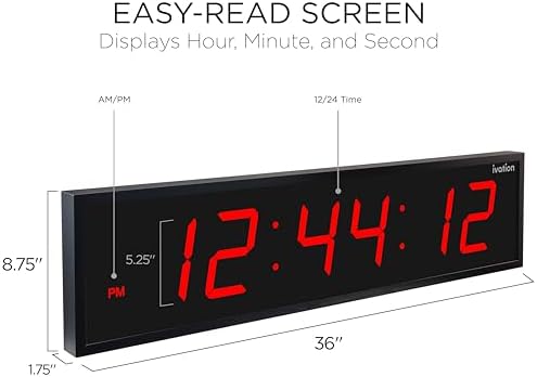 ivation oversized digital wall clock with large led shown in use