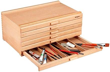 kingart wood 6-drawer artist supply storage box, 15-3/4” on a desk or shelf