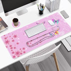 Pink Butterfly Desk Mat, Florals 4 in1 Large Gaming Mouse Pad Set, Ergonomics Keyboard Pad with Memory Foam Wrist Rest, Extended Game Mousepad Non-Slip Desk Protector Matt Easy Typing Pain Relief