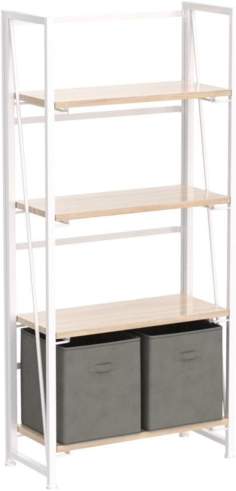 4NM No Assembly Folding Bookshelf Storage Shelves 4 Tiers Vintage Bookcase - Image 5
